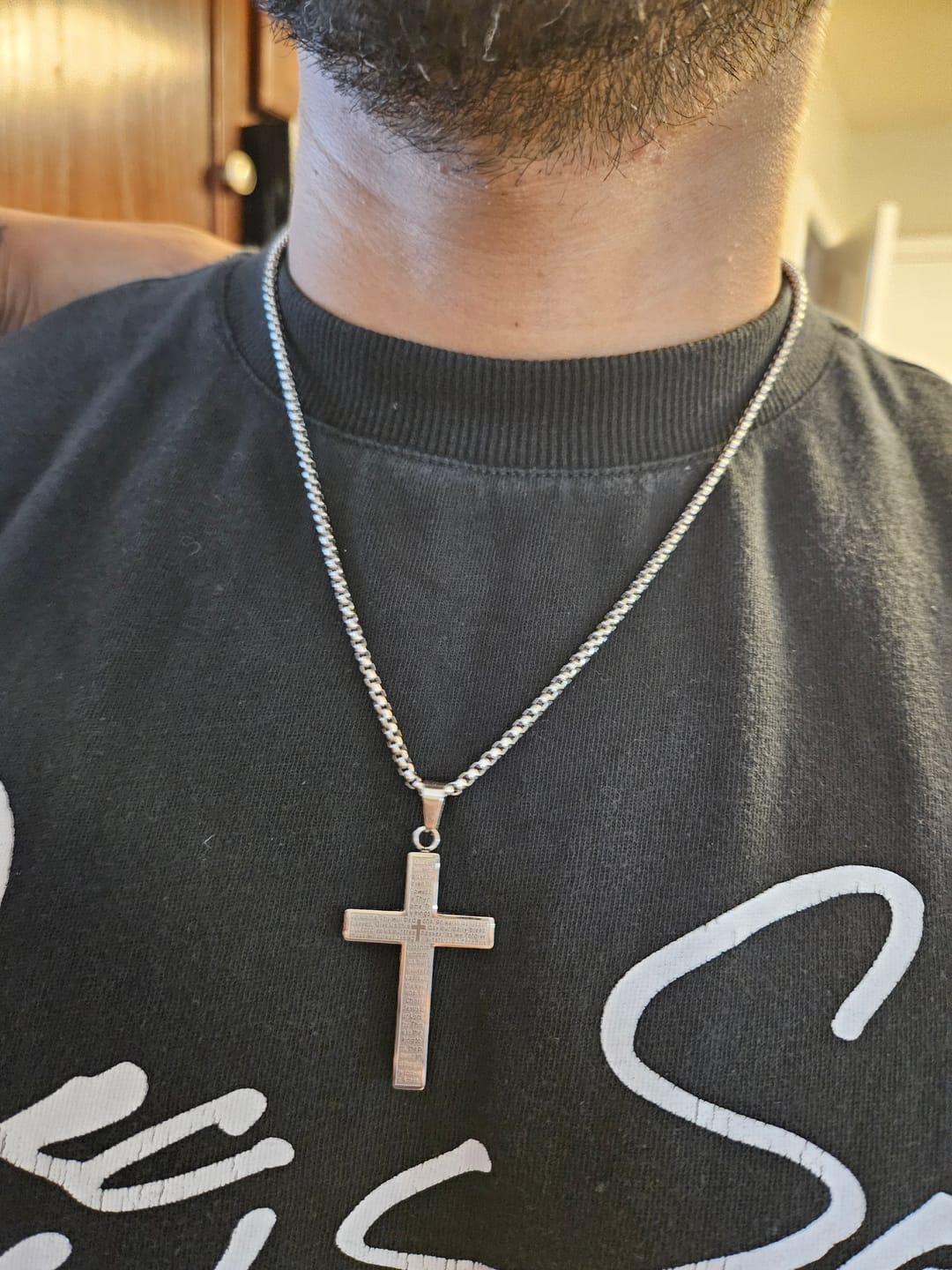 Customer photo review of Lord's Prayer Cross Pendant Necklace