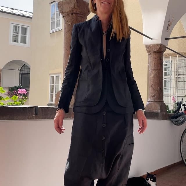 Customer photo review of Extravagant Drop Crotch Linen Pants for Women