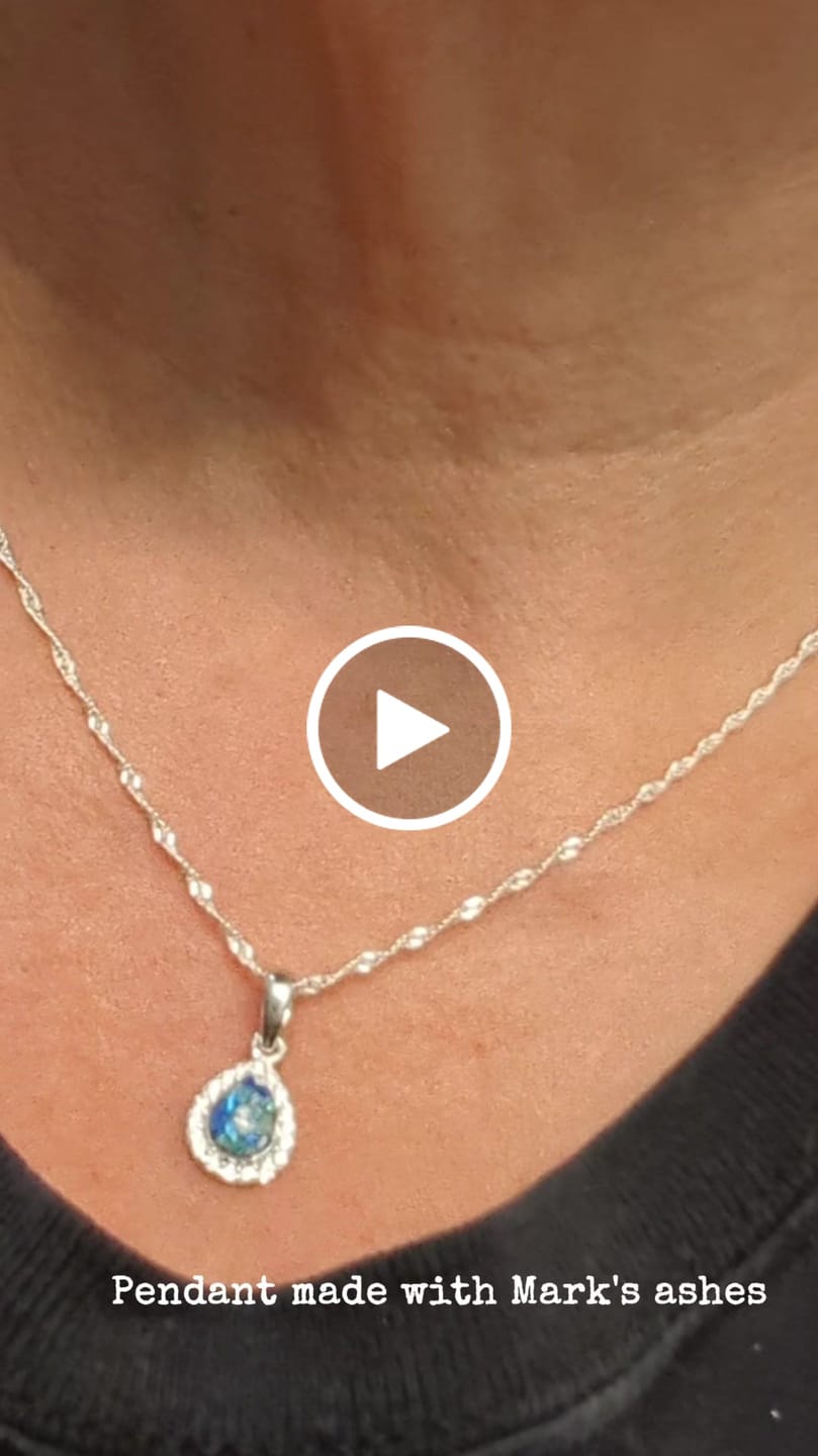 Customer video review of Dainty Bedazzled Drop Pendant with Cremation Ashes