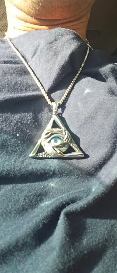 Customer photo review of Evil Eye Pendant Stainless Steel Triangle Necklace