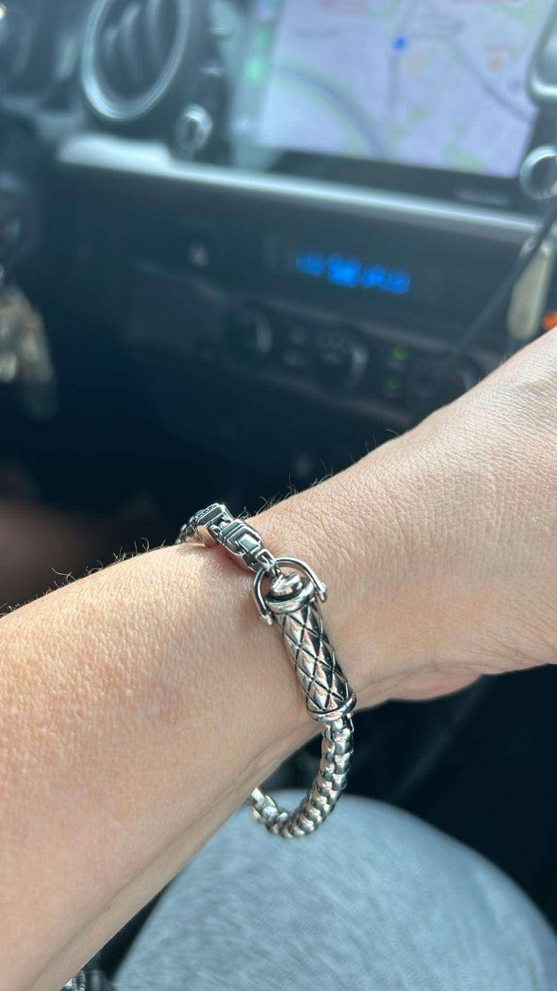 Customer photo review of Rugged Cylinder Urn Bracelet