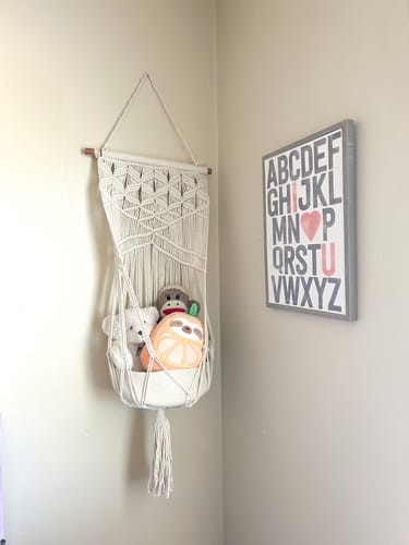 Customer photo review of macrame toy hanging basket