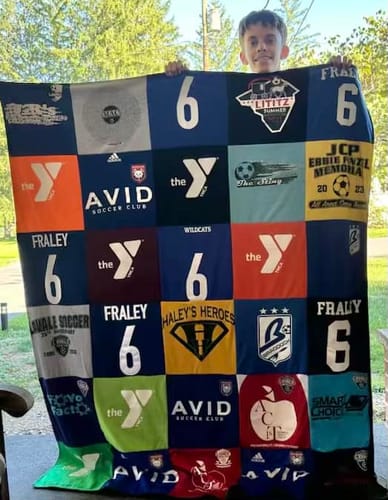 T-shirt quilt with soccer, sports themes by Tammy from MD