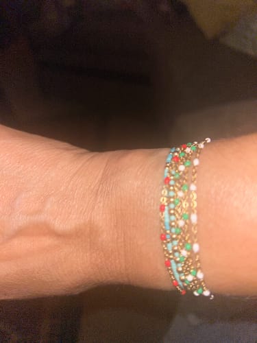 Customer photo review of green daisy bracelet