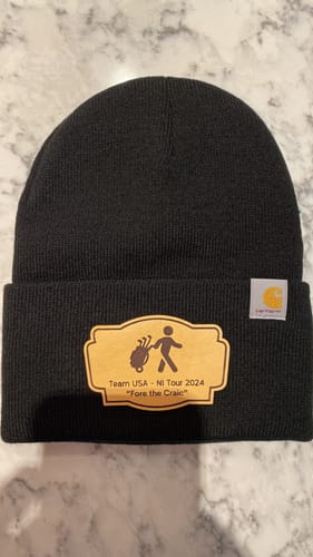 Customer photo review of Custom Carhartt Beanies Leather Patch Laser Engraved