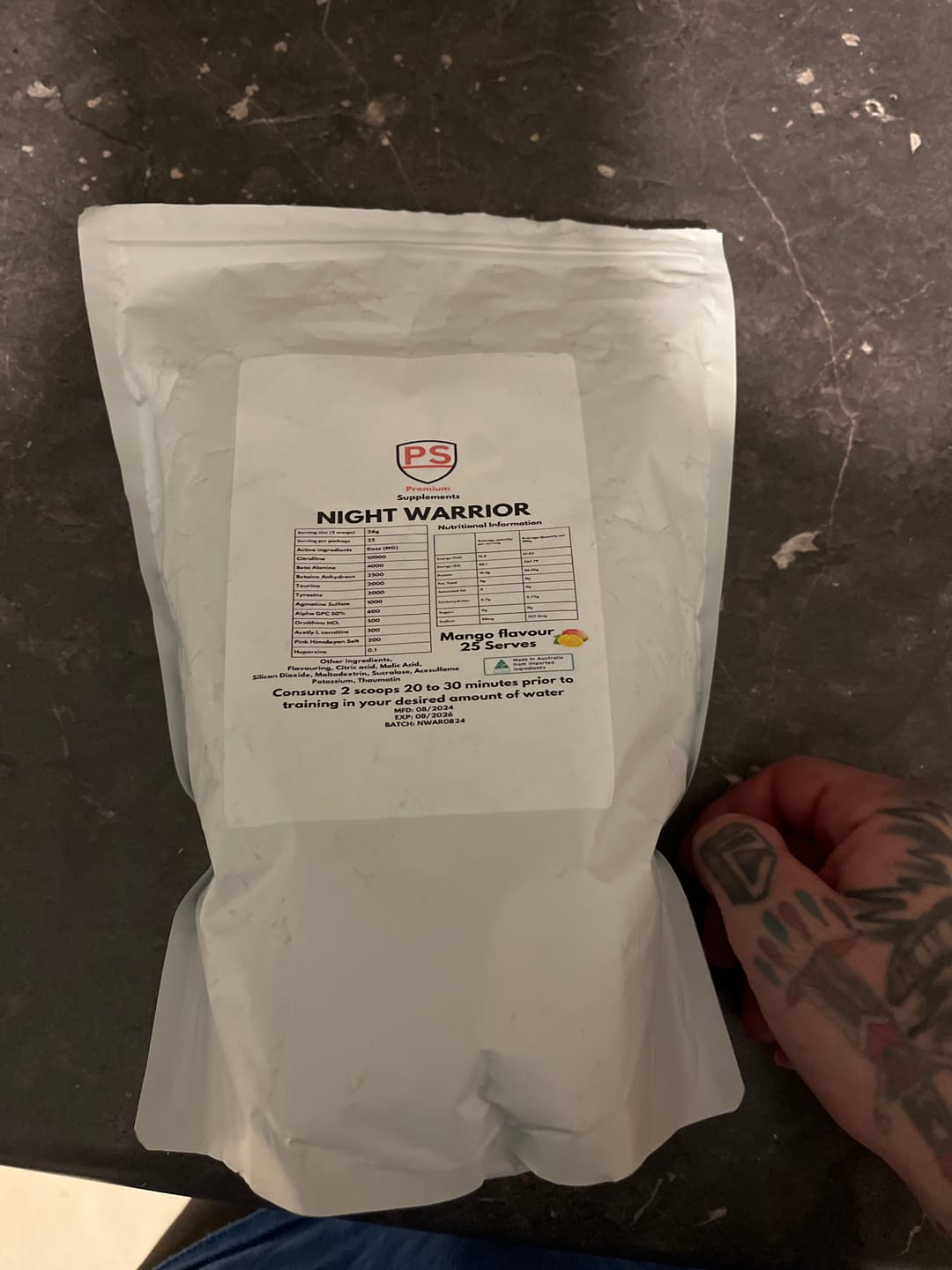 Customer photo review of Night warrior Caffeine-free Pre-workout