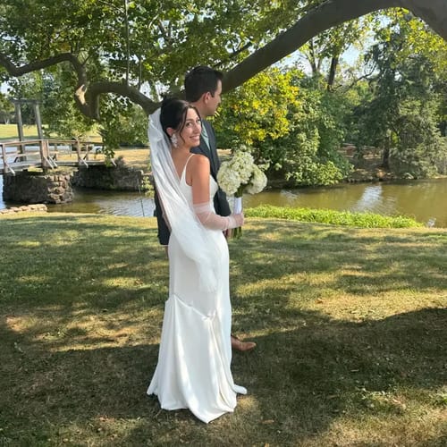 Customer photo review of Raw Edge Cascade Veil: Fingertip to Cathedral Length - PORTIA