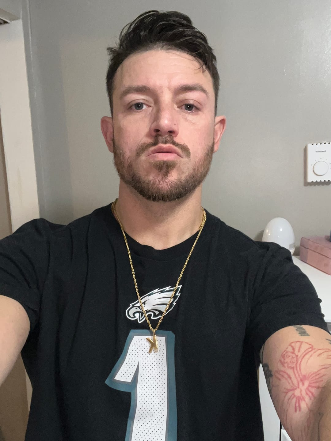 Customer photo review of Varsity Initial Pendant (Gold)