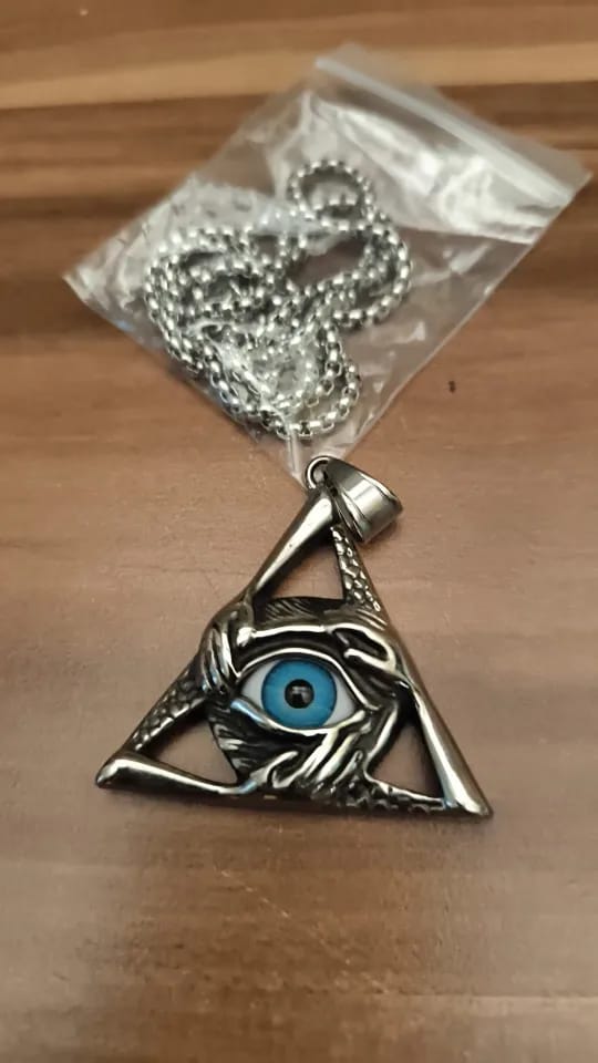 Customer photo review of Evil Eye Pendant Stainless Steel Triangle Necklace