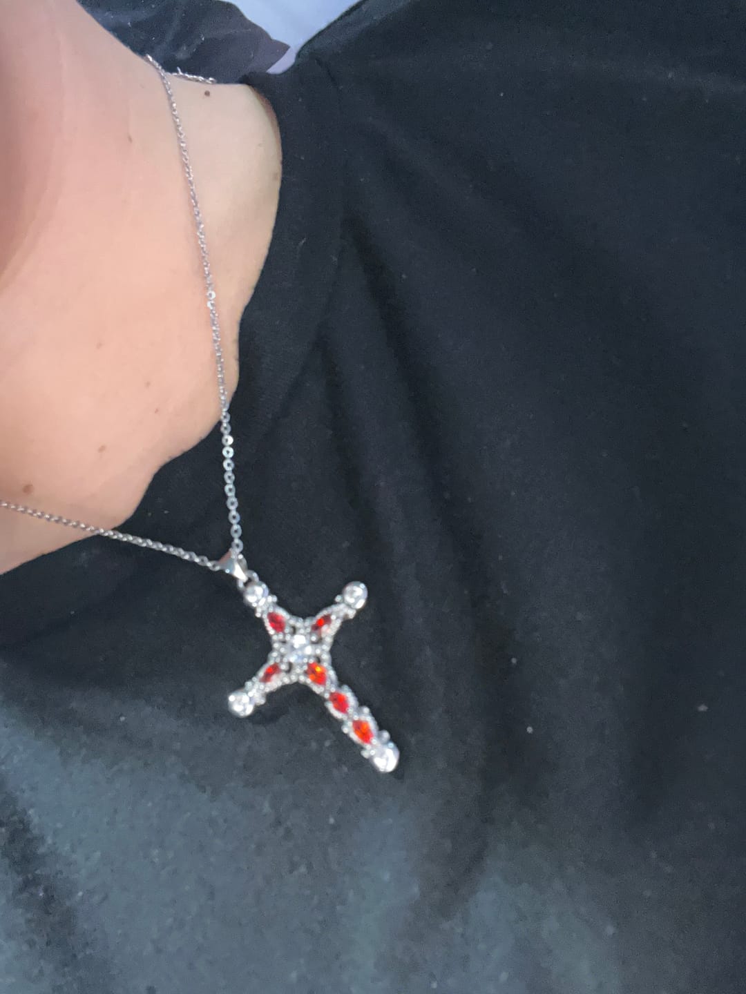 Customer photo review of Azura - Crystal Cross Necklace Silver