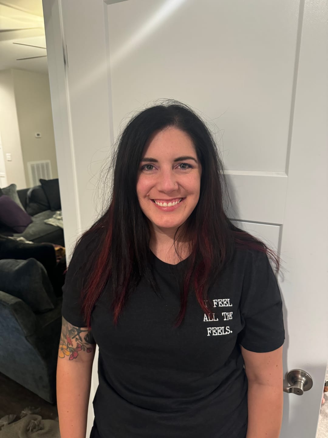 Customer photo review of I Feel All The Feels Embroidered T-Shirt