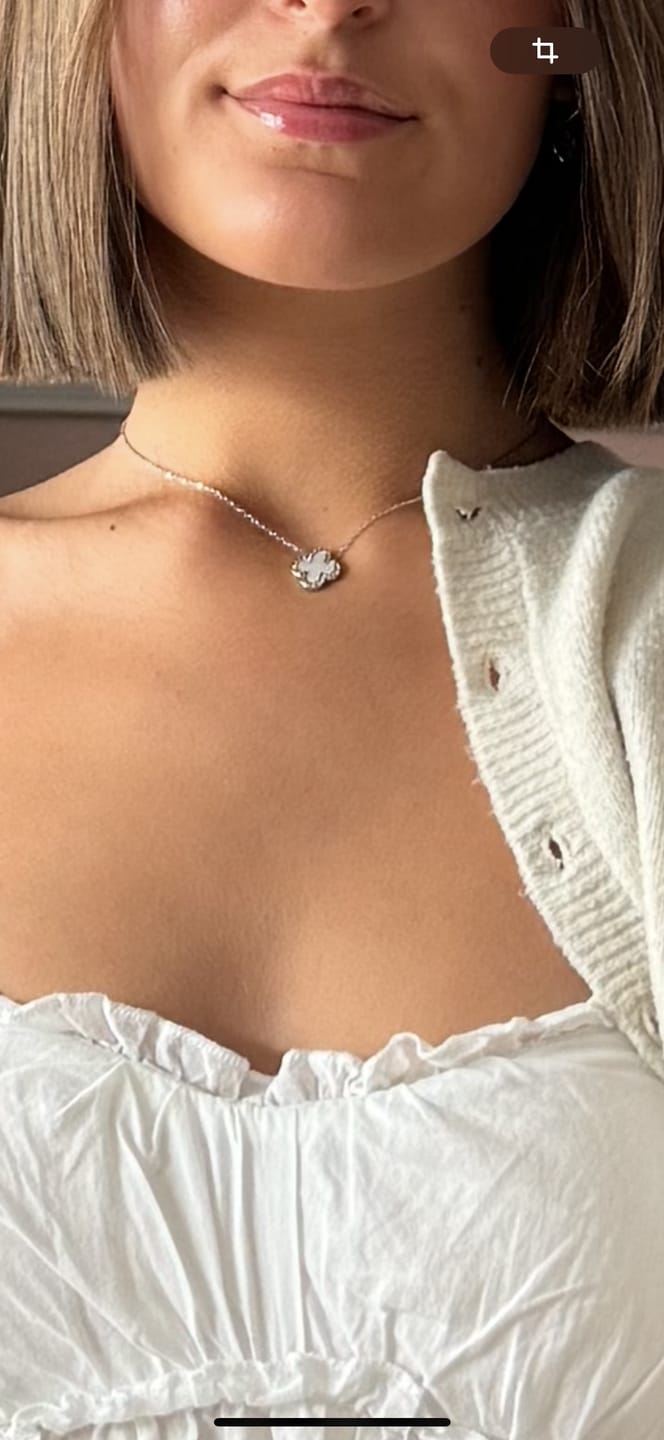 Customer photo review of Pave Perlmutt Lucky Leaf Kette 14K Vergoldet