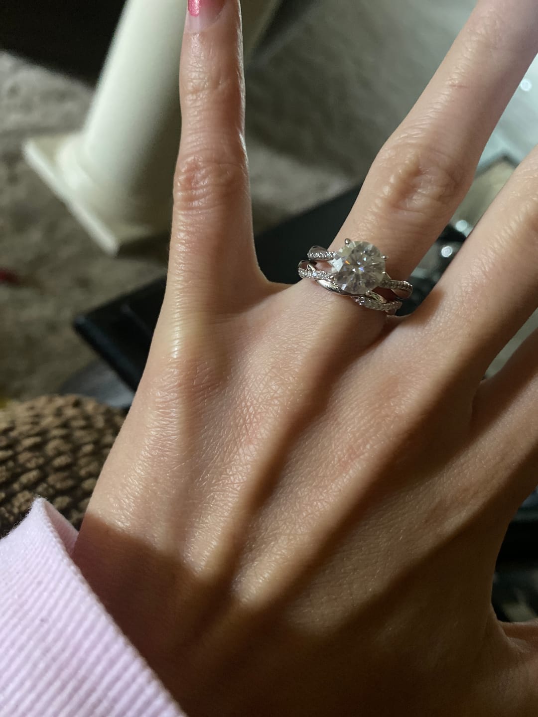 Customer photo review of Twisted Vine Moissanite Half Eternity Wedding Band Stackable Ring