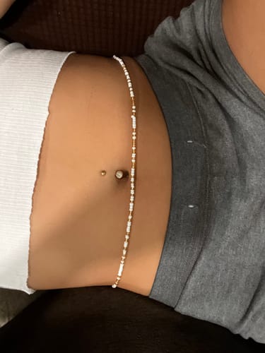 Customer photo review of Note to Self Gold and White Waist Beads