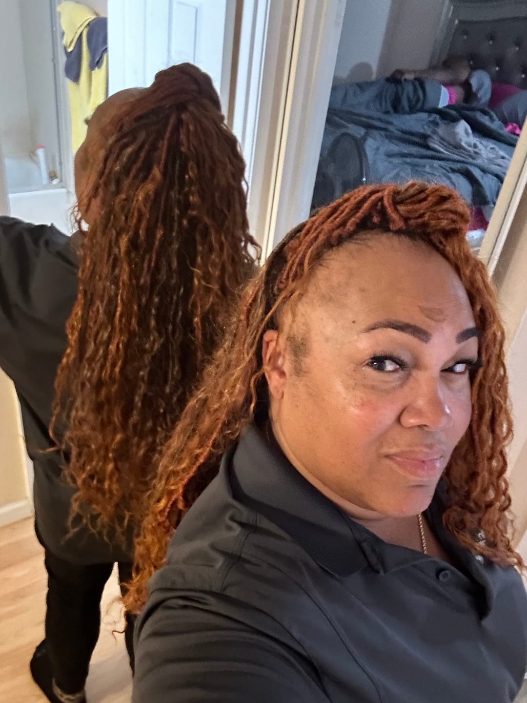 Customer photo review of #350 Solid Ginger Crochet Boho Locs with Human Hair Curls