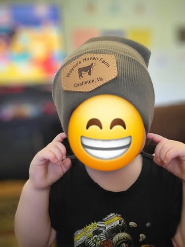 Customer photo review of Custom Leather Patch Beanie