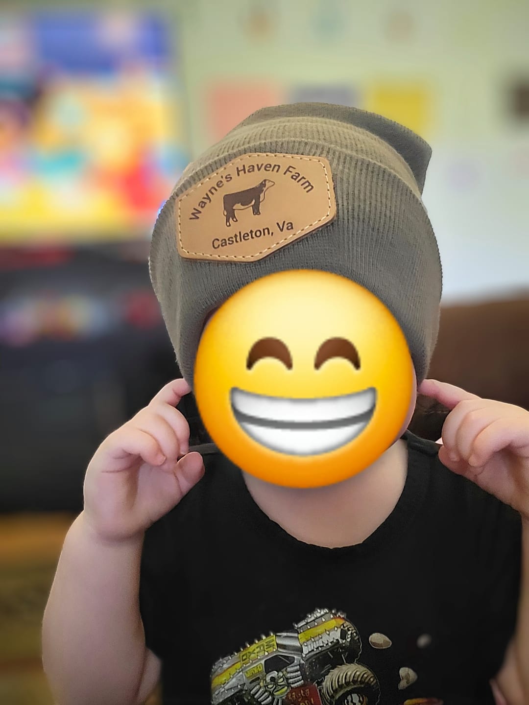 Customer photo review of Custom Leather Patch Beanie