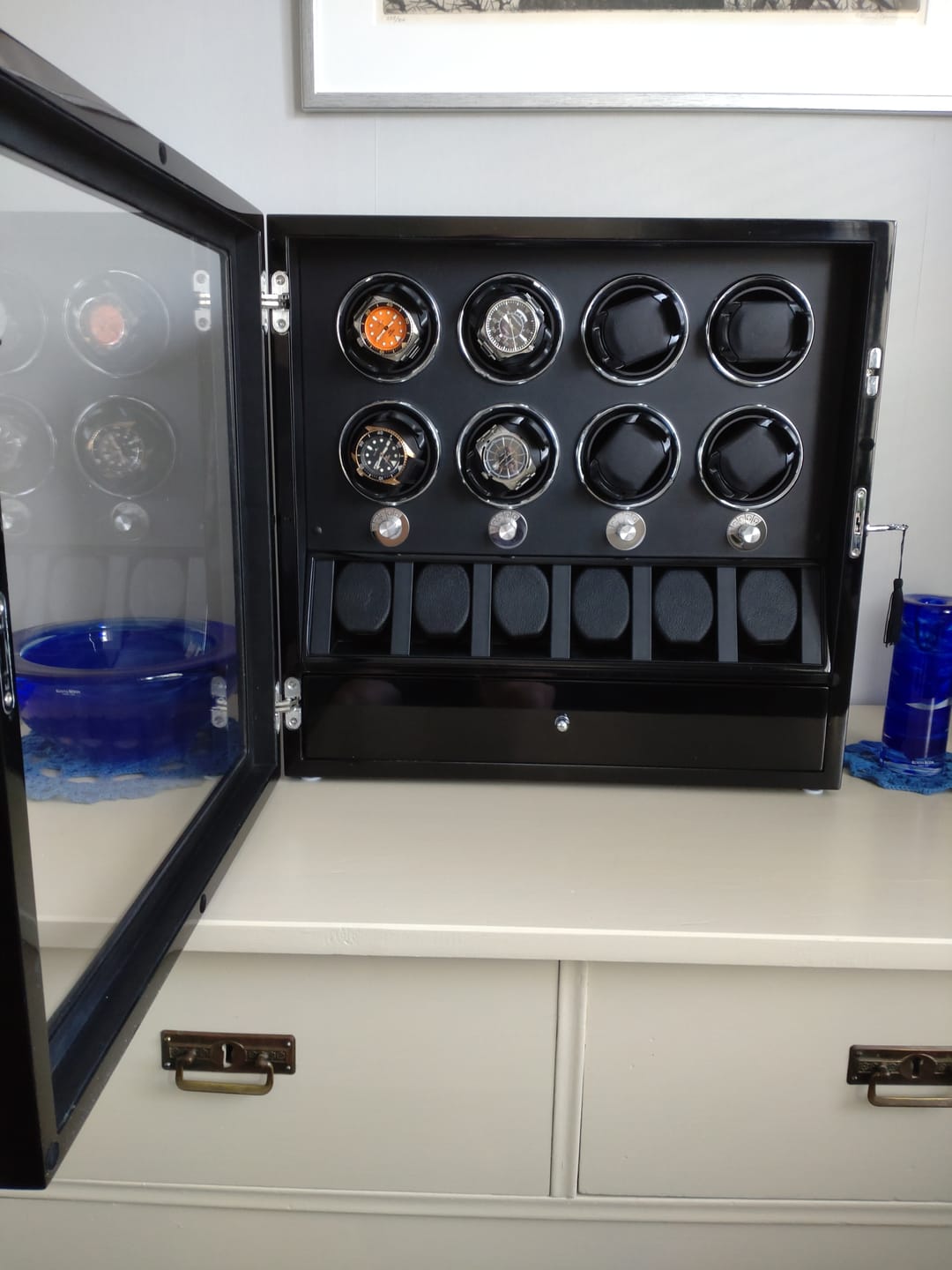 Customer photo review of 8 Watch Winders for Automatic Watches with 6 Storage Organizer Case - Carbon Fiber