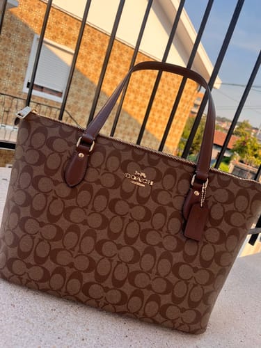 Customer photo review of Gallery Tote Bag In Signature Canvas (Gold/Khaki Saddle 2)