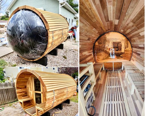 Customer photo review of Smartmak® 4 People Barrel Sauna Outdoor Steam Sauna With Panoramic View Window - Barrel 5
