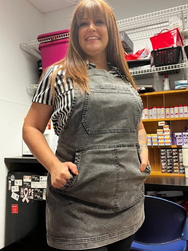 Customer photo review of Over Shoulder Black Acid Washed Apron