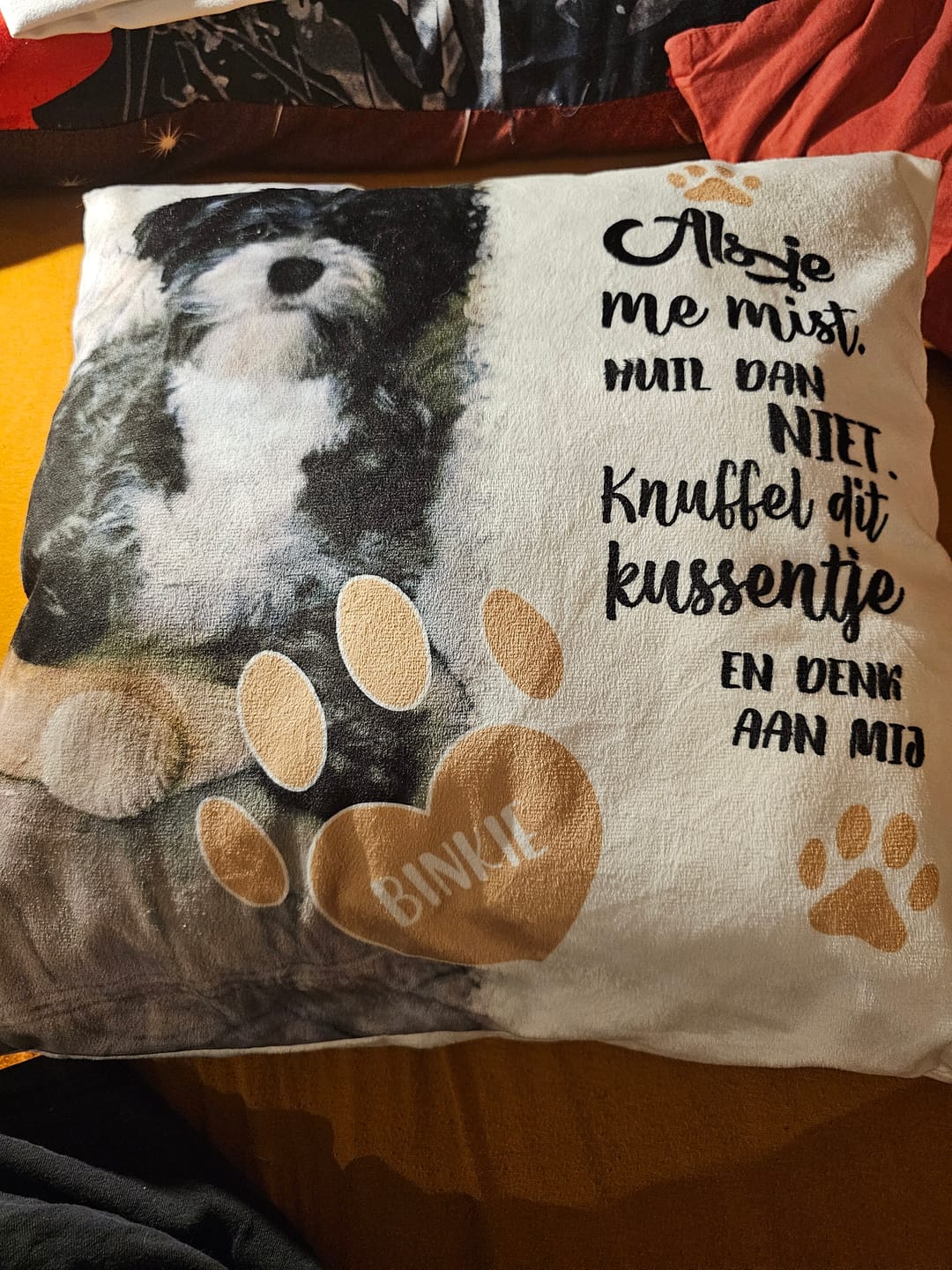Customer photo review of Als je me mist - Gepersonaliseerd kussen