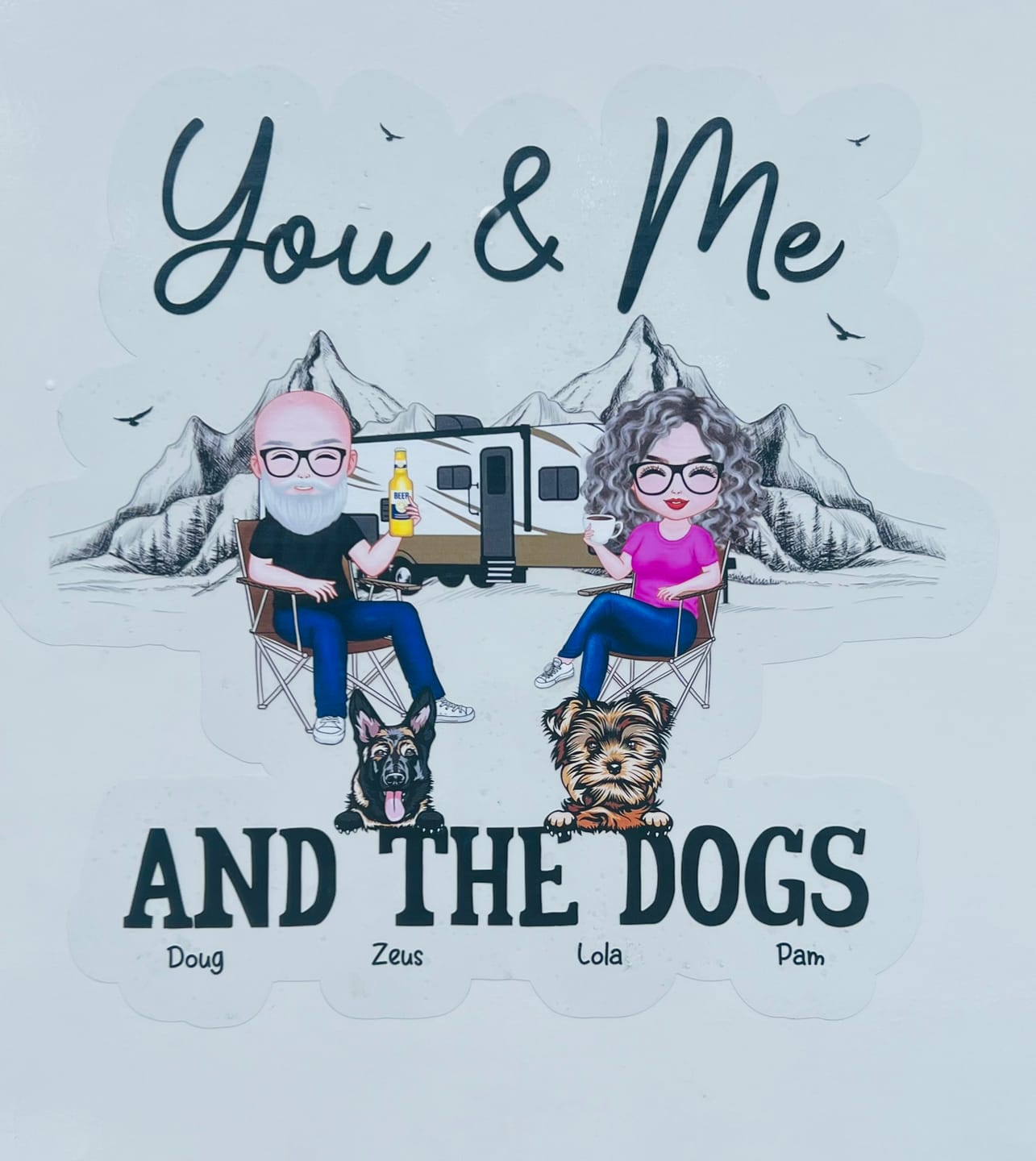 Customer photo review of You Me & The Dogs Camping Couple Personalized RV Decal