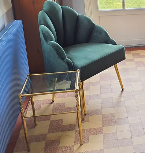 Customer photo review of Fauteuil retro en métal et velours vert