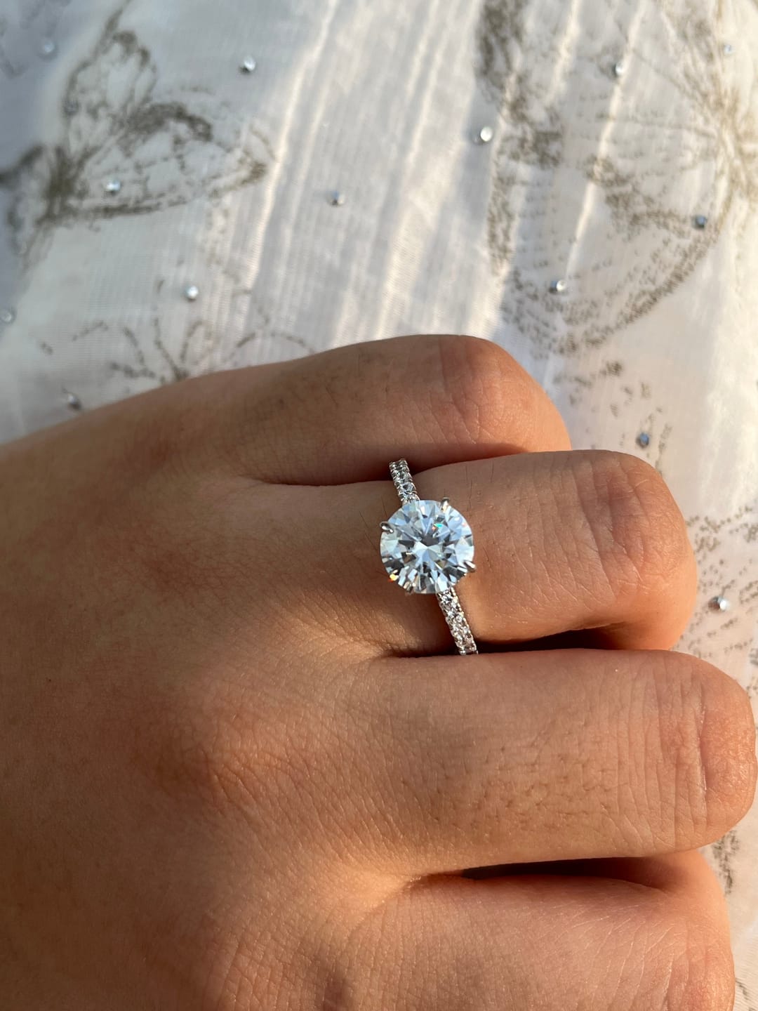 Customer photo review of S925 2.0 Ct Round Cut Engagement Ring Hidden Halo Everyday Wearable Ring In Sterling Silver