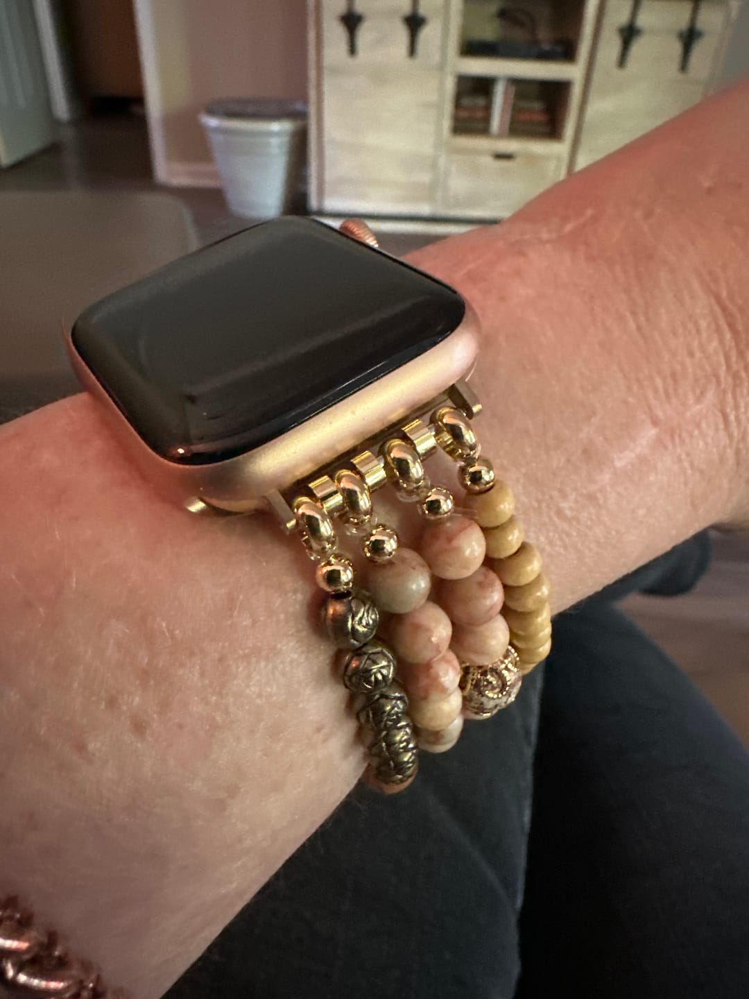 Customer photo review of Golden Tree of Life Jasper Stretch Watch Strap