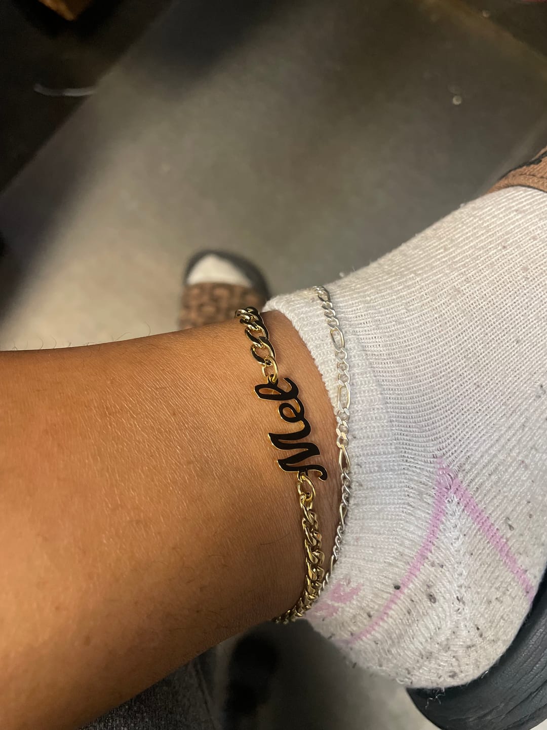 Customer photo review of Heart Initial Engraved Anklet