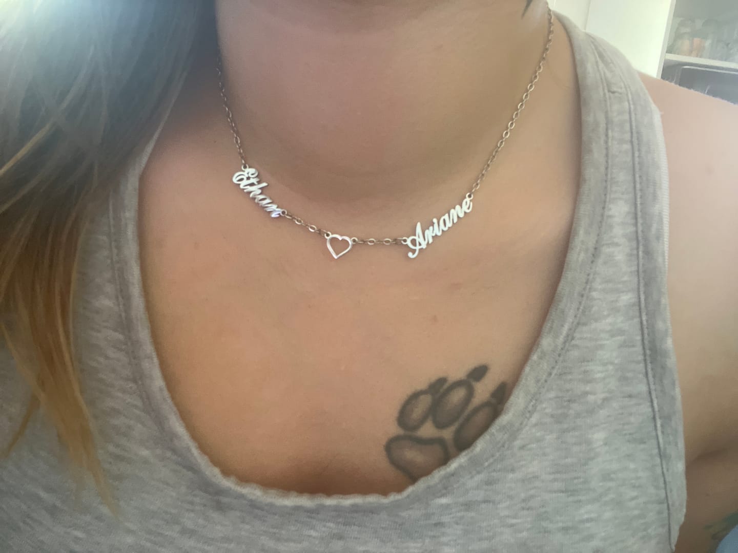 Customer photo review of Collier Coeur & Prénoms Sautoir Personnalisé