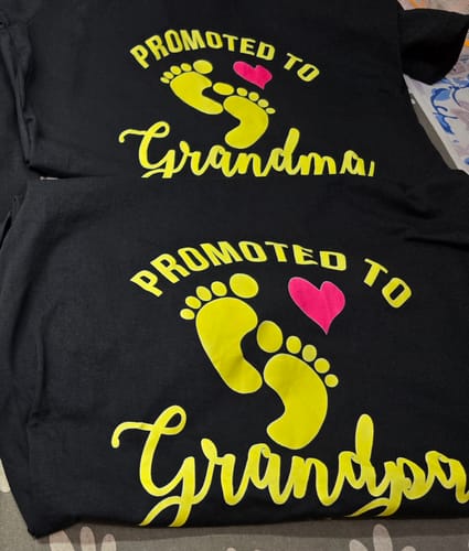 Customer photo review of Promoted to GrandParents Couple Tshirts