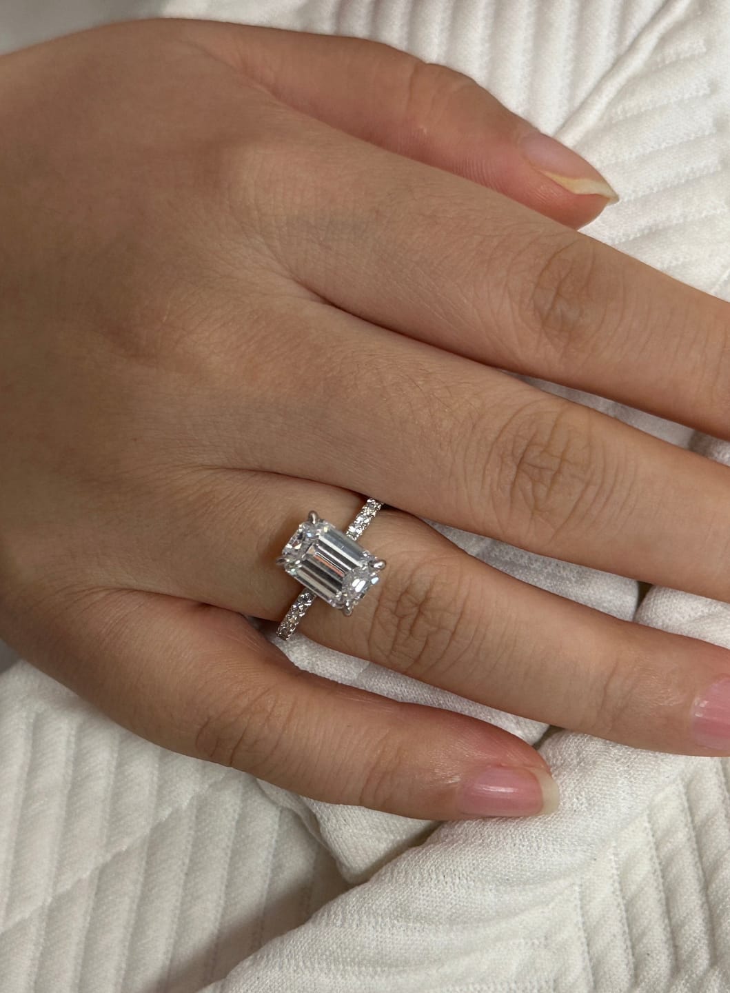 Customer photo review of Louily Classic Emerald Cut Engagement Ring In Sterling Silver
