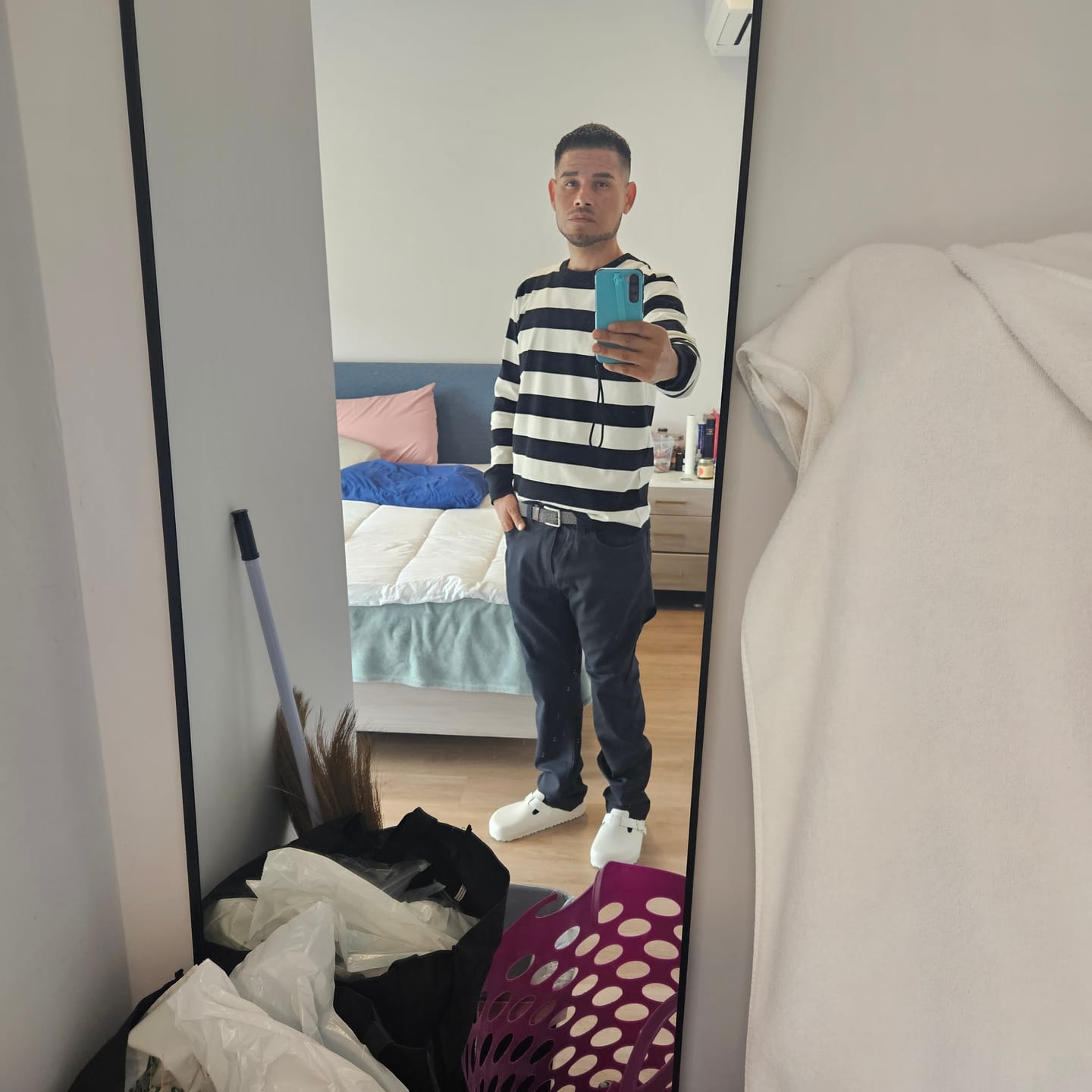 Customer photo review of 9 oz Wide Striped Long Sleeve T-Shirt