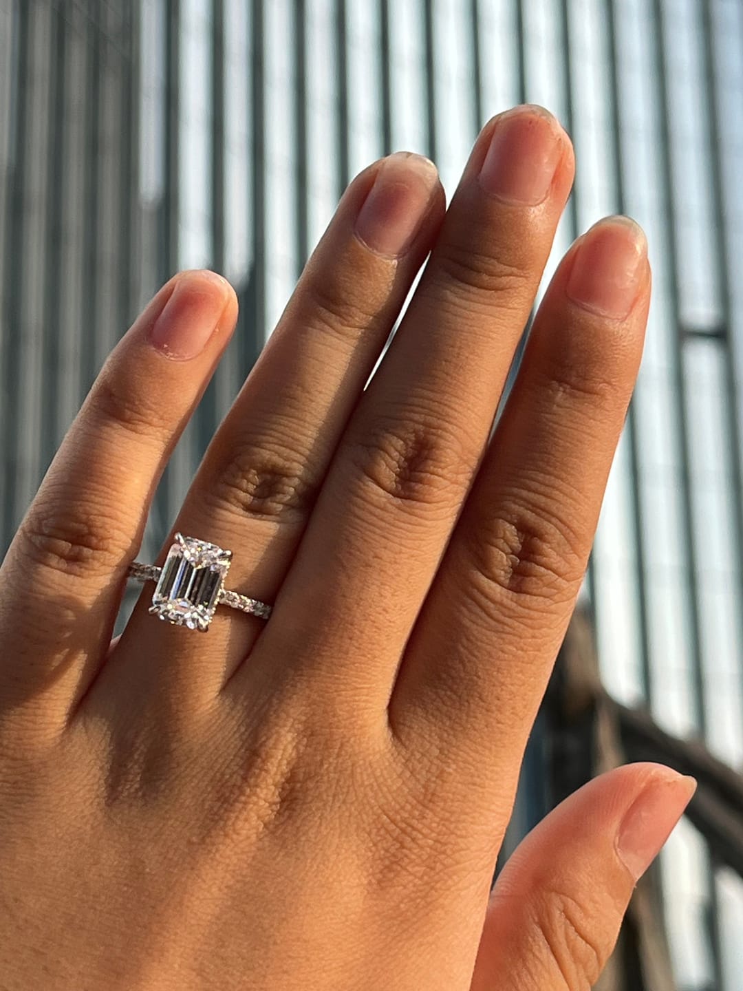 Customer photo review of Louily Classic Emerald Cut Engagement Ring In Sterling Silver