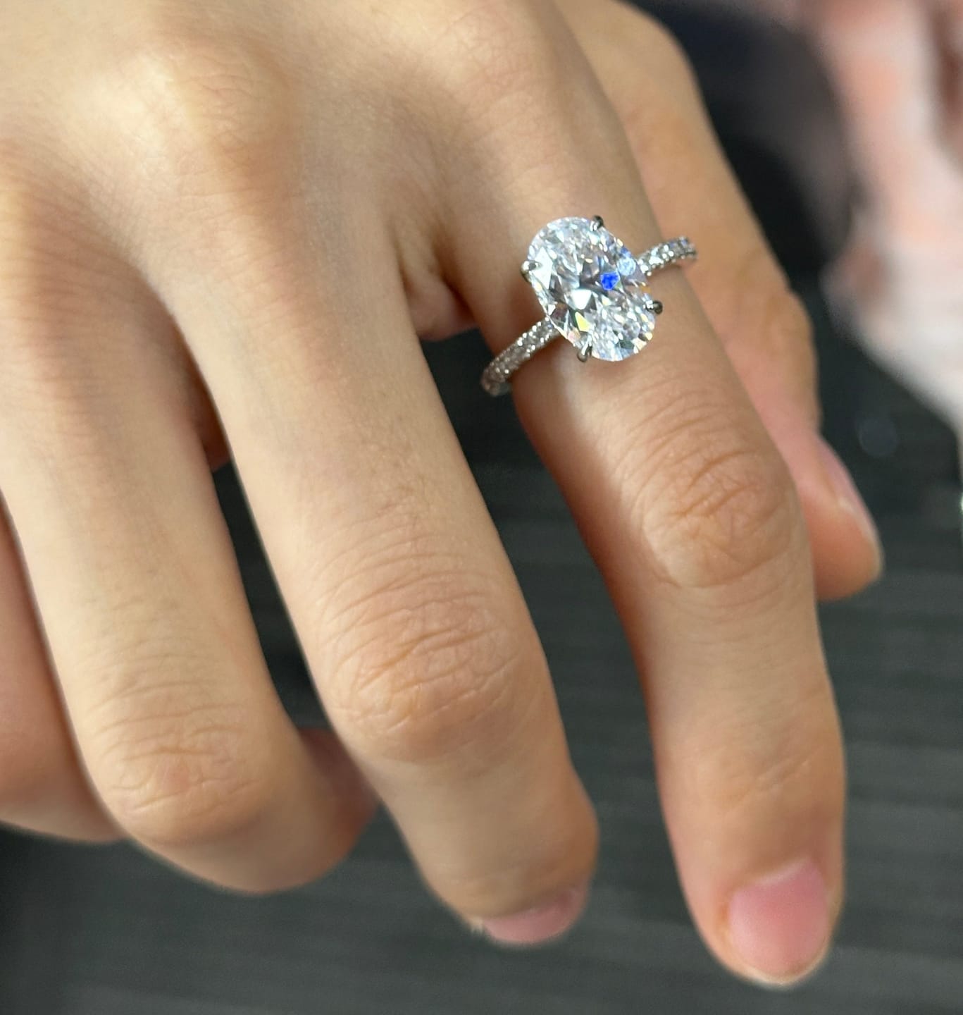 Customer photo review of Louily Halo 3.5Ct Oval Cut Simulated Diamond Engagement Ring In Sterling Silver