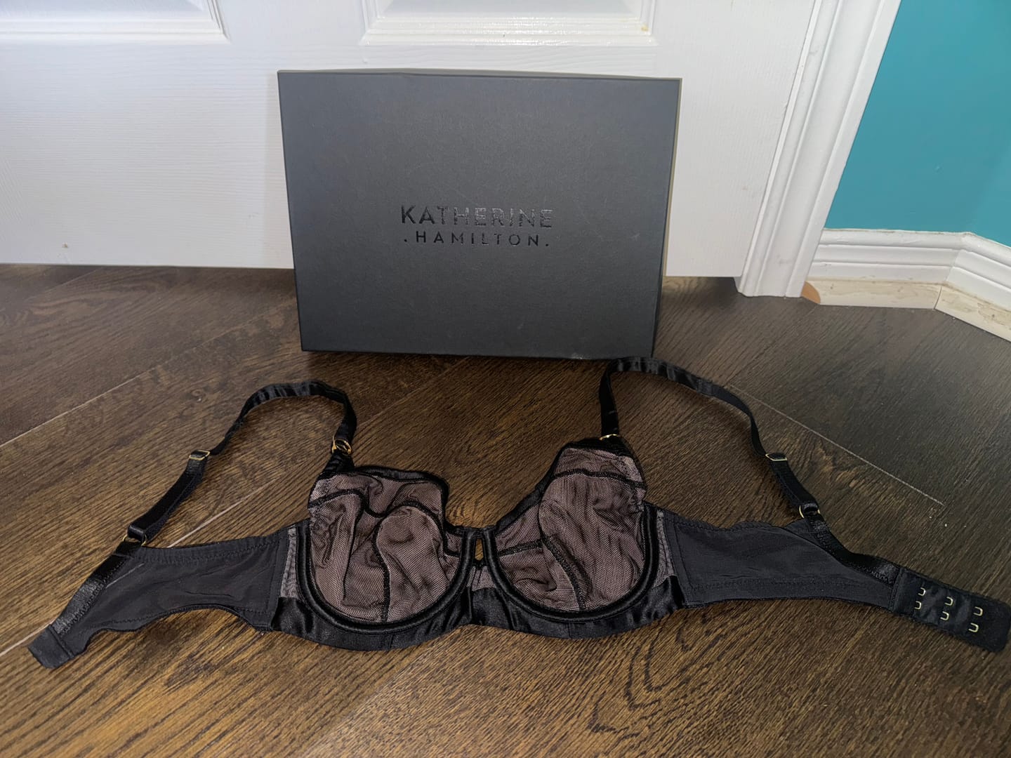 Customer photo review of Nina black non padded mesh bra with silk trims