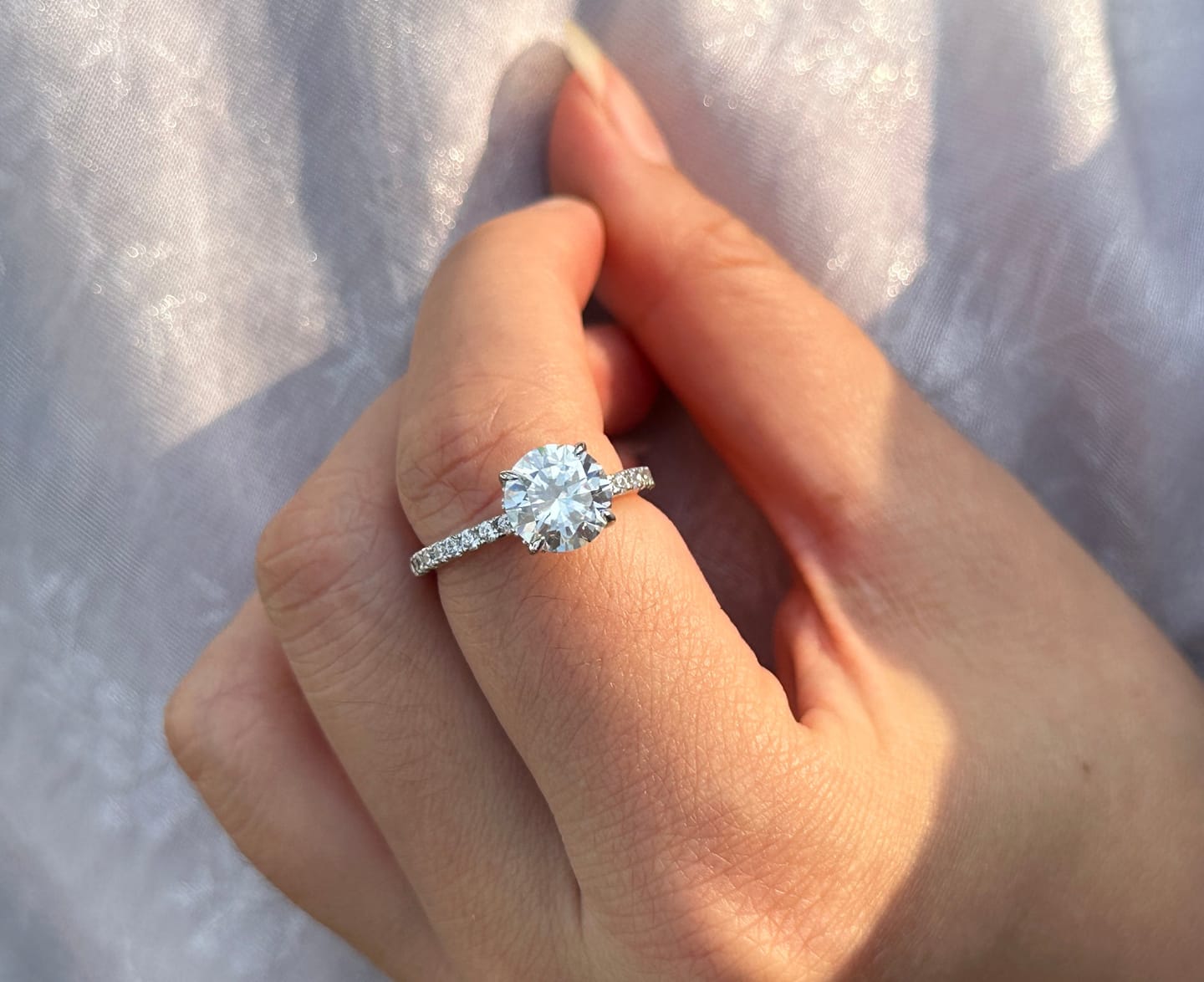 Customer photo review of S925 2.0 Ct Round Cut Engagement Ring Hidden Halo Everyday Wearable Ring In Sterling Silver