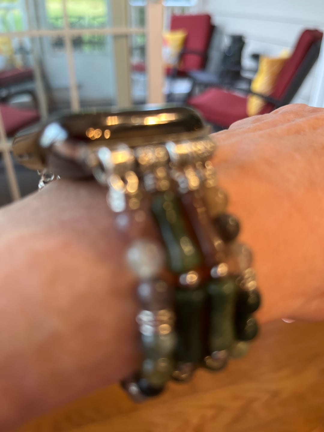 Customer photo review of Vintage Agate Stretch Apple Watch Strap