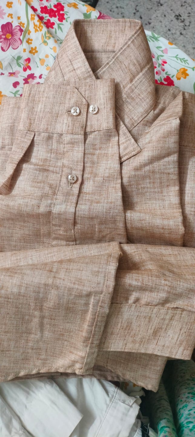 Customer photo review of Linen Feel - Light brown Formal Shirts For Men | Ariser