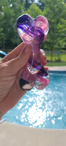 Customer photo review of Glass Dog Bone with Cremation Ashes