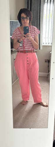 Customer photo review of Lowie Red & Blue Check Reversible Top