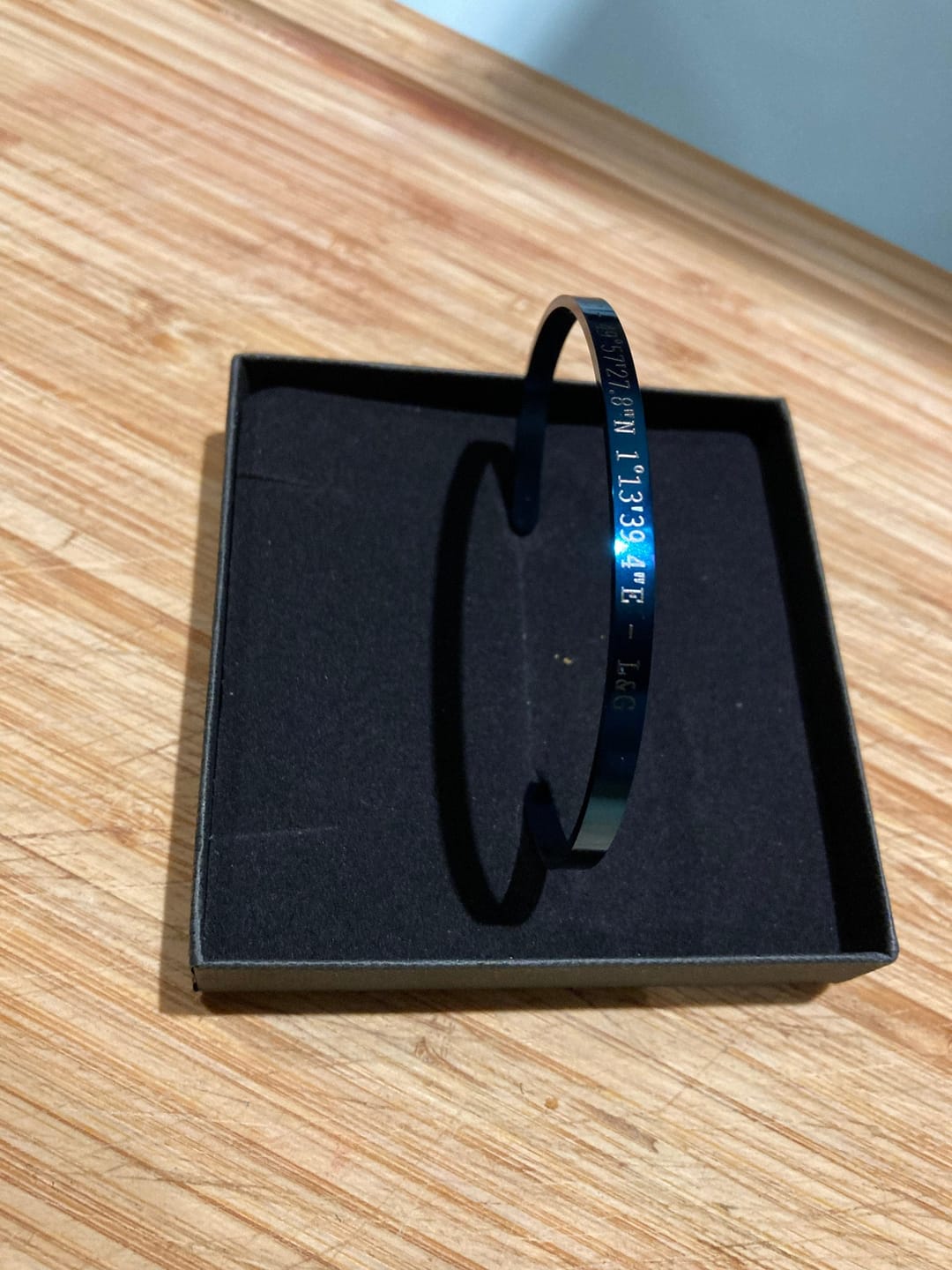 Customer photo review of Navy Personalised Cuff Bracelet