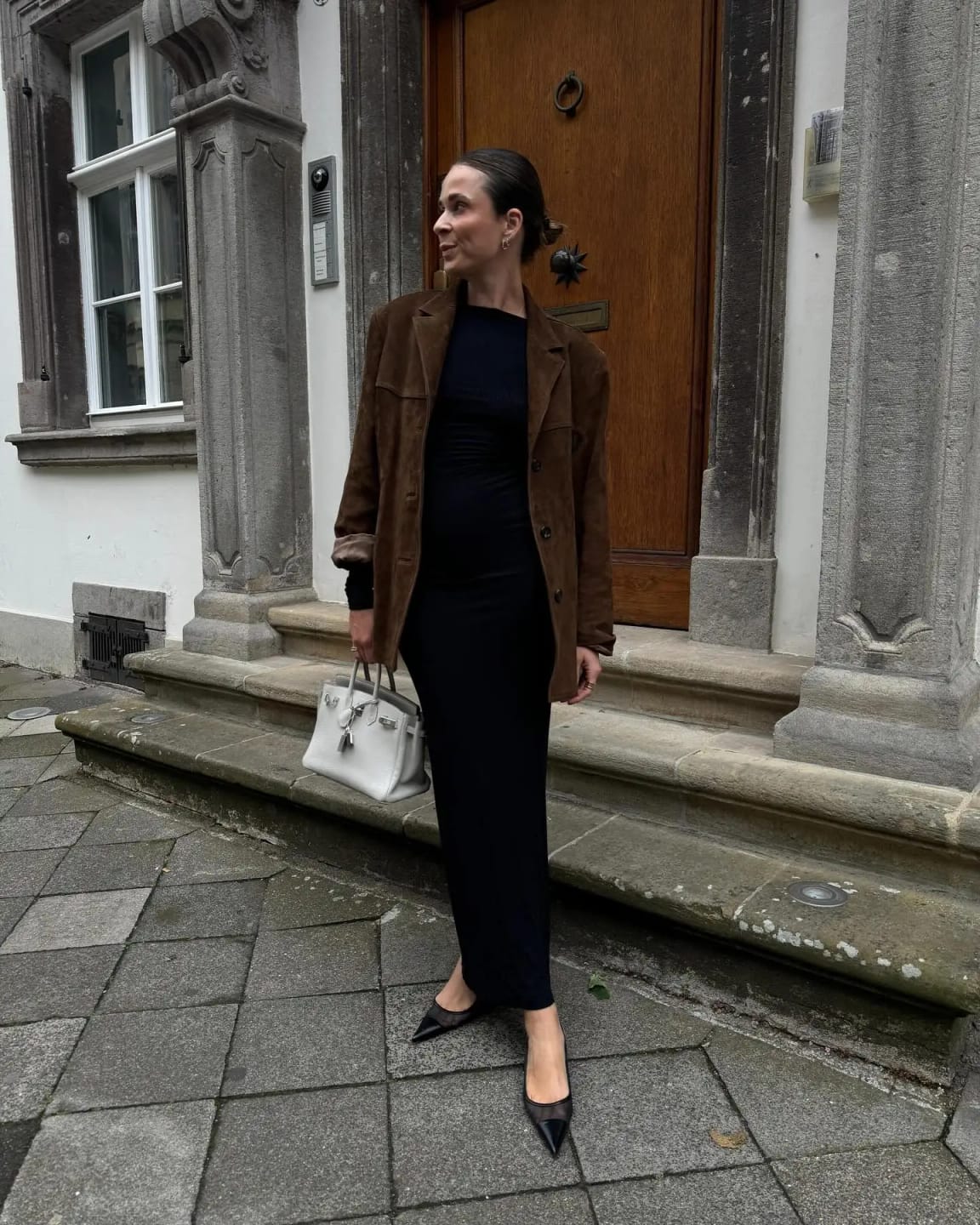 Customer photo review of Timeless Elegance Oversized Suede Blazer - Caramel Crush