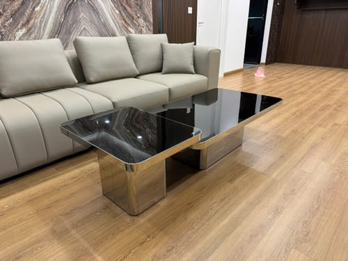 Customer photo review of Key West - Bàn trà đôi hình chữ nhật, mặt kính cường lực hoặc mặt đá, khung inox