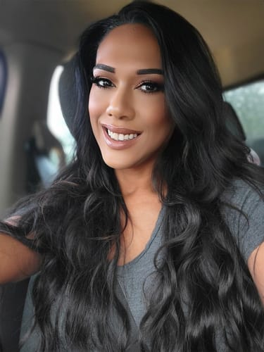 Customer photo review of Full Shine 100% Virgin Human Hair Extensions Genius Weft Hair Bundle Natural Black (#1B)