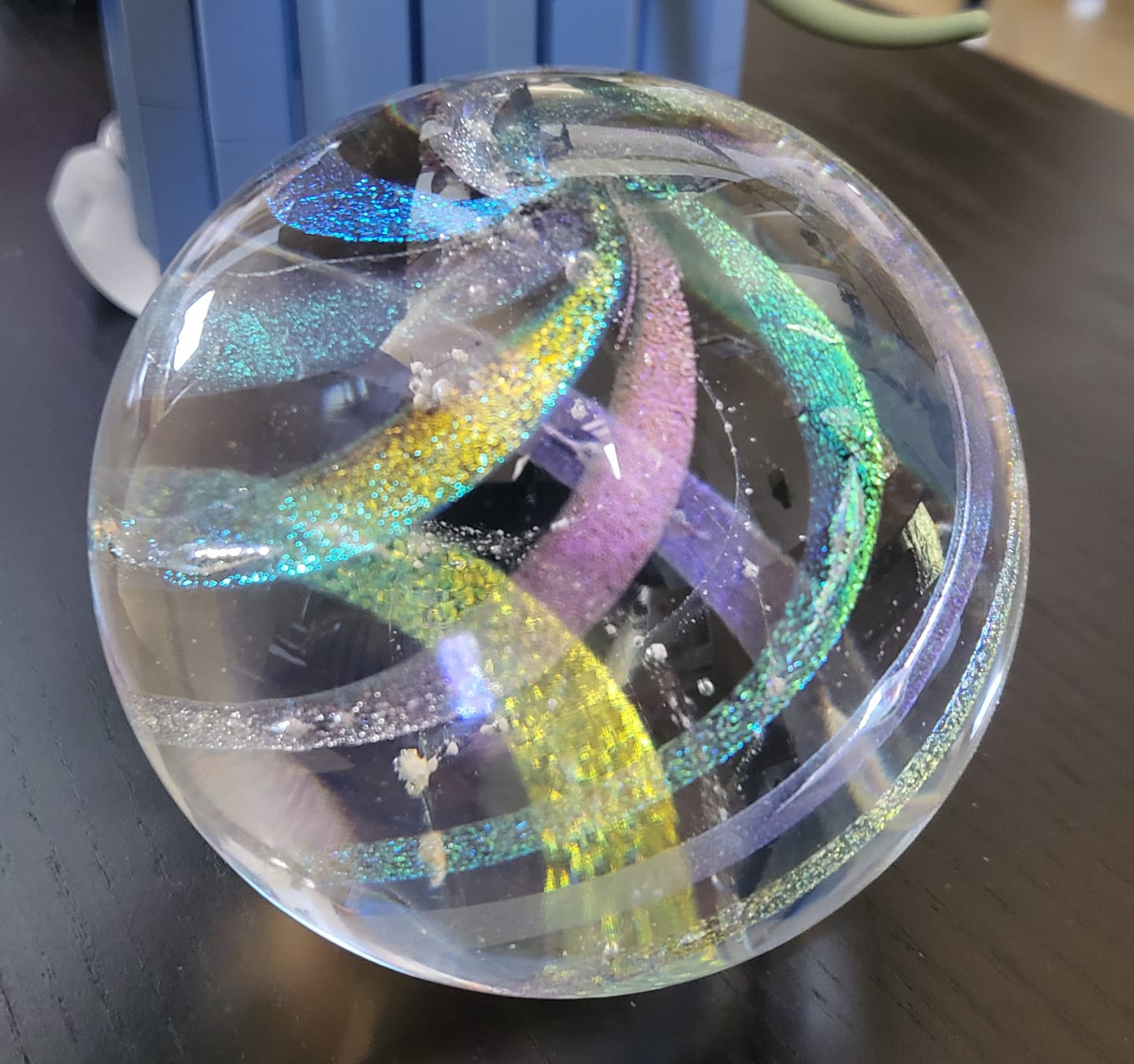 Customer photo review of Dichroic Rainbow Orb with Cremains