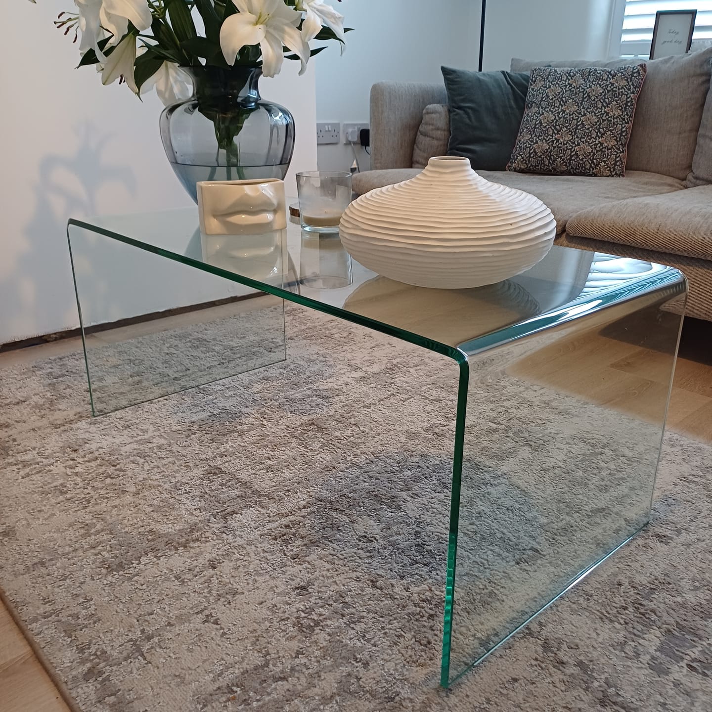 Customer photo review of Amalfi Bent Glass Coffee Table