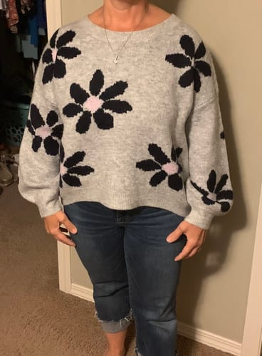 Customer photo review of My Cozy Floral Knit Sweater (Silver)